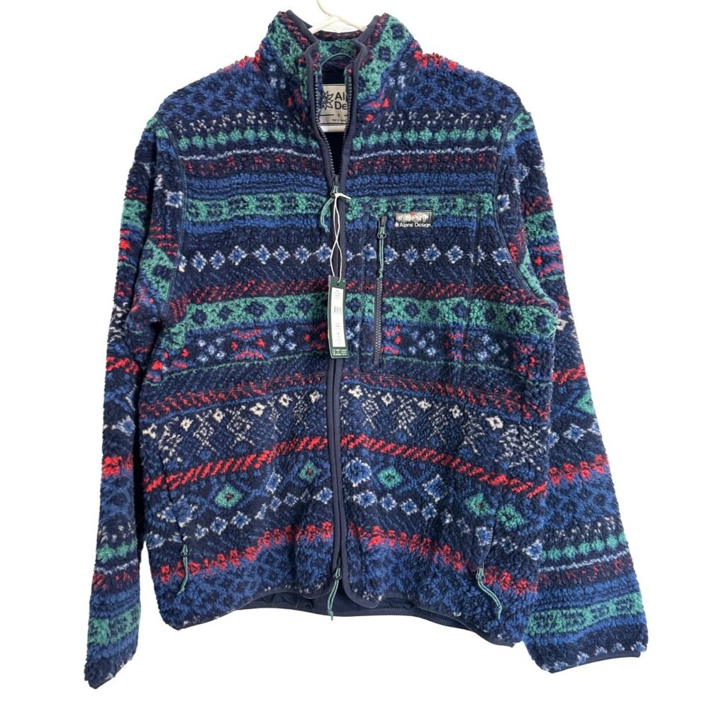 Alpine Design Fleece Size Small Men's Navy Fair Isle Multi $98 Sherpa Pullover